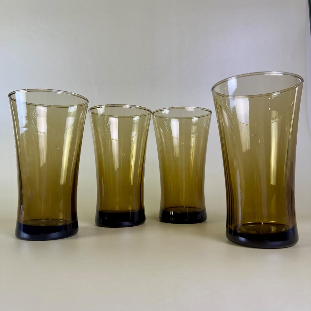 Vintage Smoky Brown Tall Tapered Glass Tumblers | Set of 4